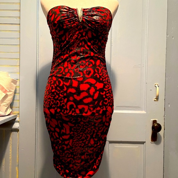 Vivace Dresses Vivace Shiny Red Animal Print Dress Poshmark